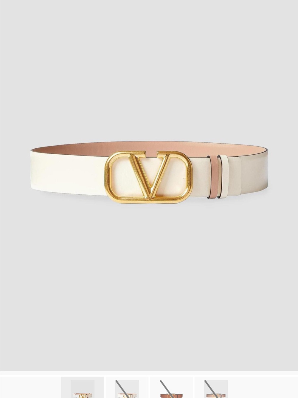 Valentino Garavani Cream/White Leather Belt with Gold V Buckle 85cm